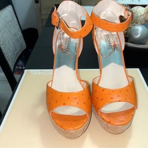 New Michael Kors Tangerine Croc print wedges! Never worn!